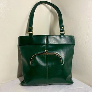 Vintage 1960s Bonnie Cashin **Style** Green Leather Tote Bag w Kiss Lock Detail